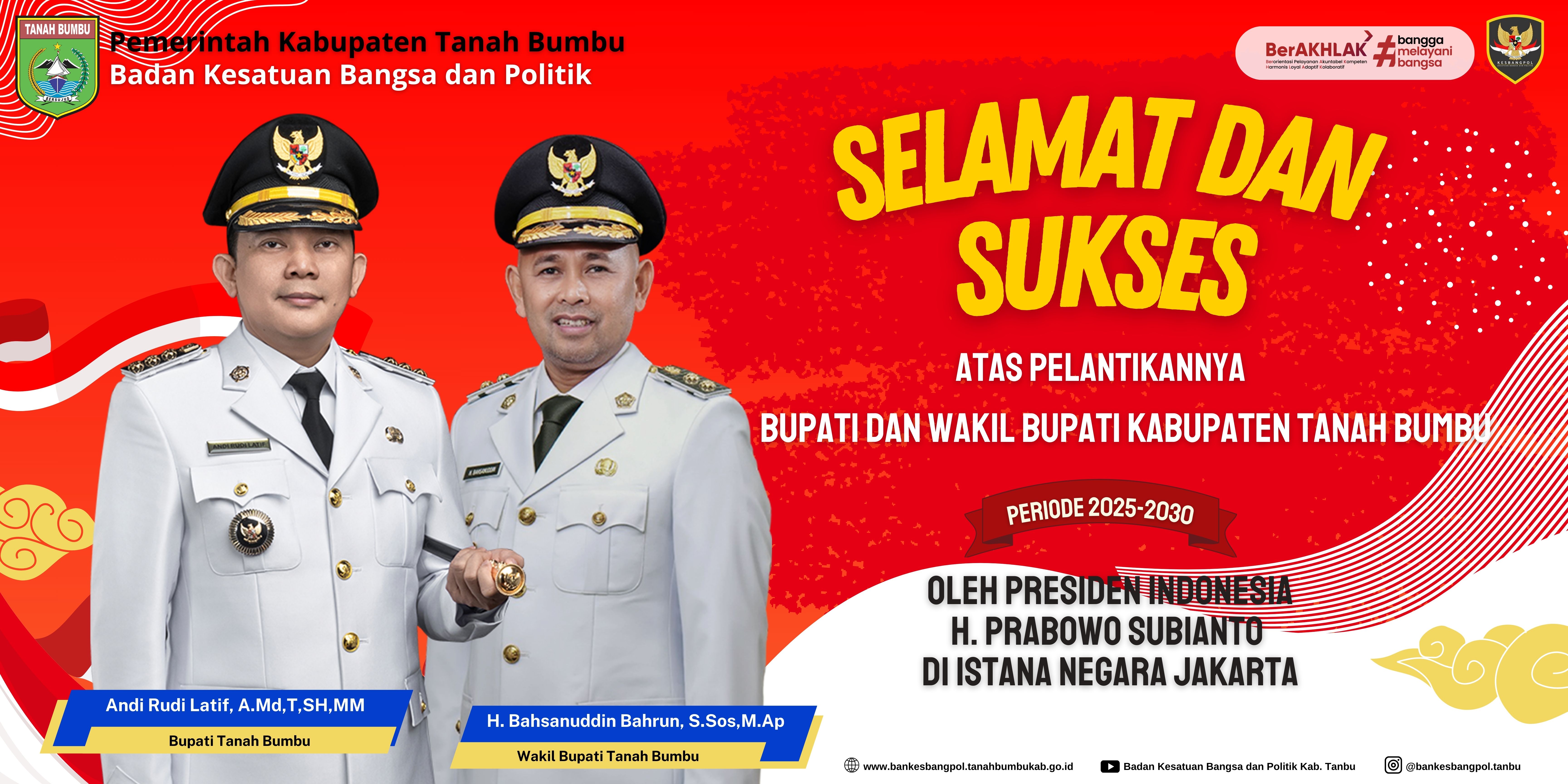 SELAMAT ATAS DILANTIKANNYA BUPATI DAN WAKIL BUPATI KAB. TANAH BUMBU PERIODE 2025-2030
