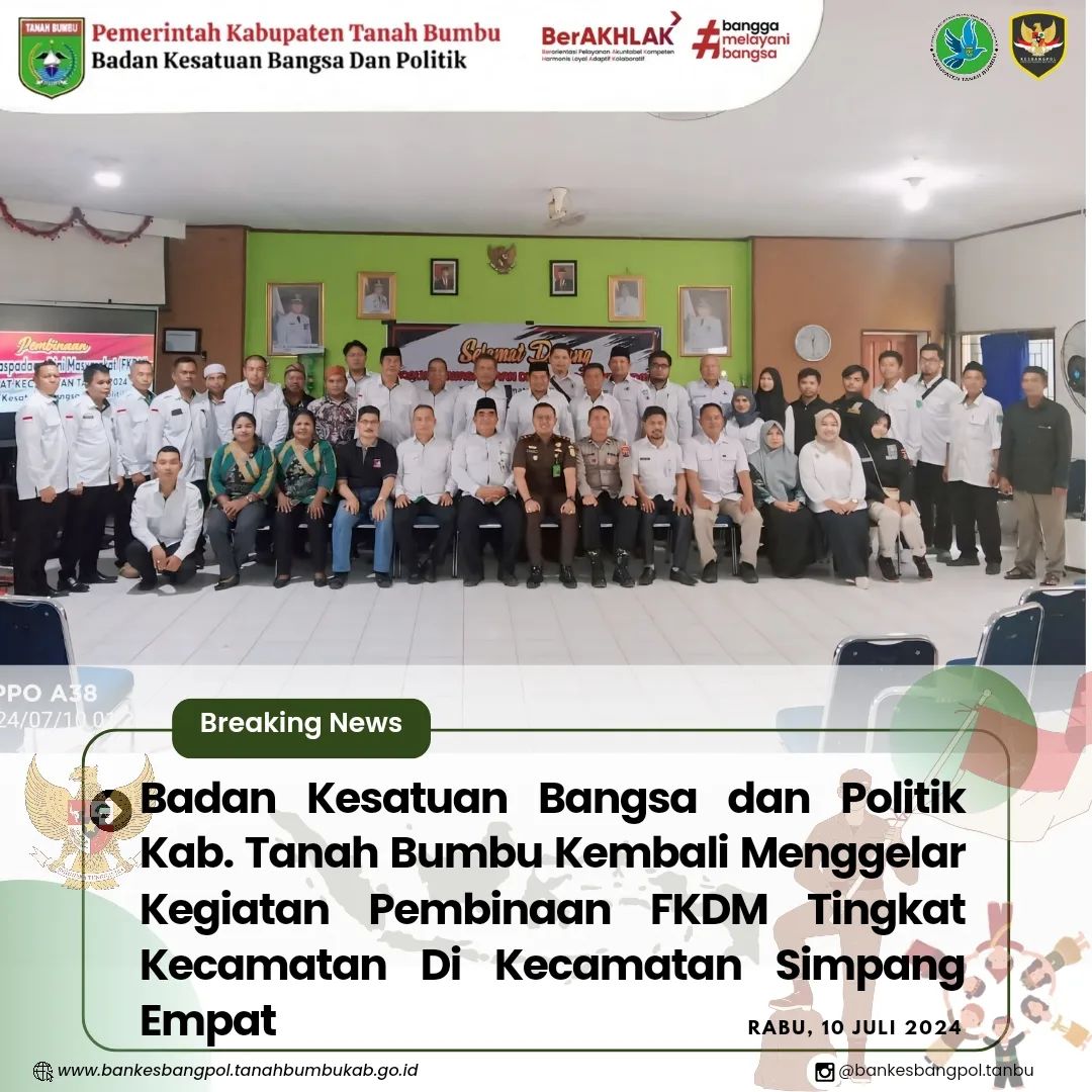 BANKESBANGPOL TANBU KEMBALI MENGGELAR KEGIATAN PEMBINAAN FKDM TINGKAT KECAMATAN SIMPANG EMPAT
