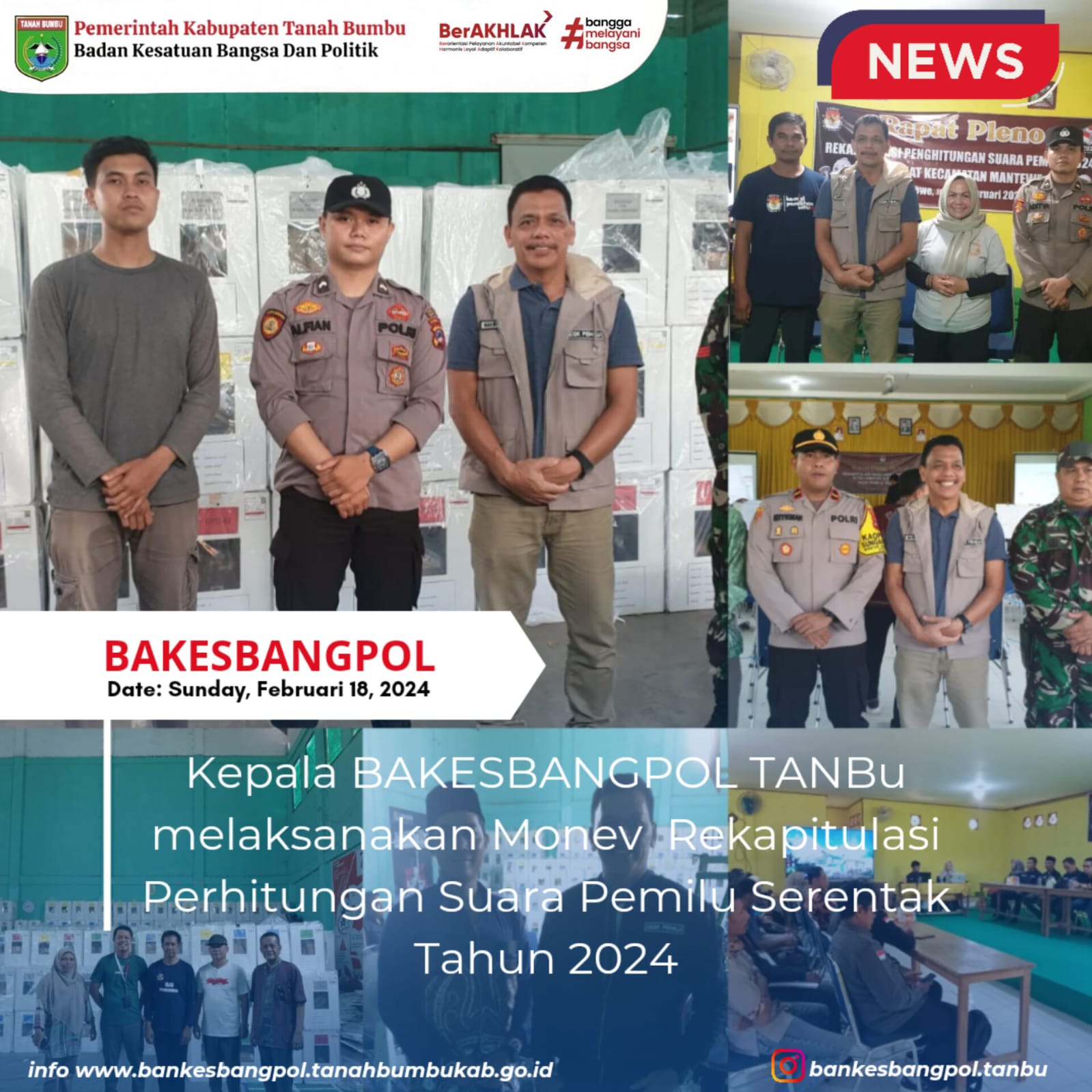 KEPALA BADAN KESATUAN BANGSA DAN POLITIK TANAH BUMBU MONEV REKAPITULASI PERHITUNGAN SUARA PEMILU SERENTAK TAHUN 2024