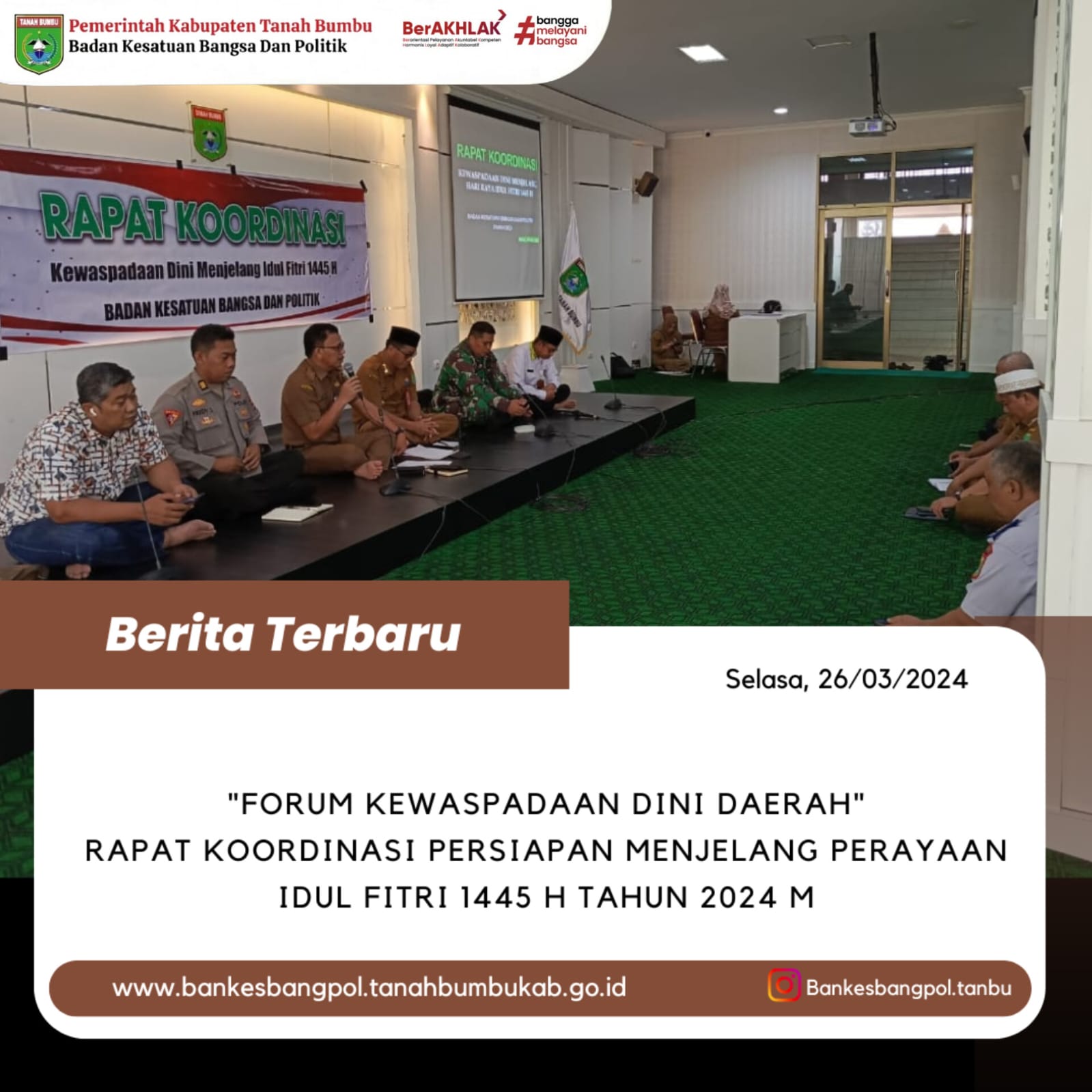 JELANG IDUL FITRI FORUM KEWASPADAAN DAERAH MENGADAKAN RAKOR PERSIAPAN MENJELANG PERAYAAN IDUL FITRI 1445 H TAHUN 2024 M