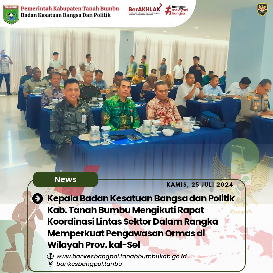 KABAN KESBANGPOL MENGIKUTI RAKOR LINTAS SEKTOR DALAM RANGKA MEMPERKUAT PENGAWASAN ORMAS DI WILAYAH PROV. KAL-SEL